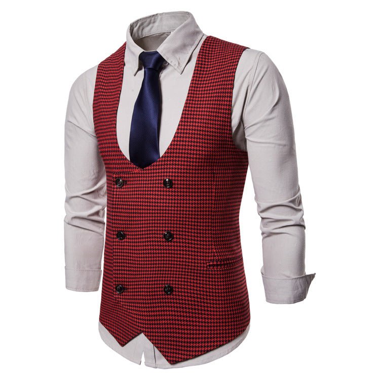 1 gilet de costume coupe slim à col en U pied-de-poule Homme - RAPHYA