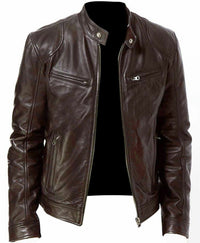 Veste en cuir zippée multipoches Homme