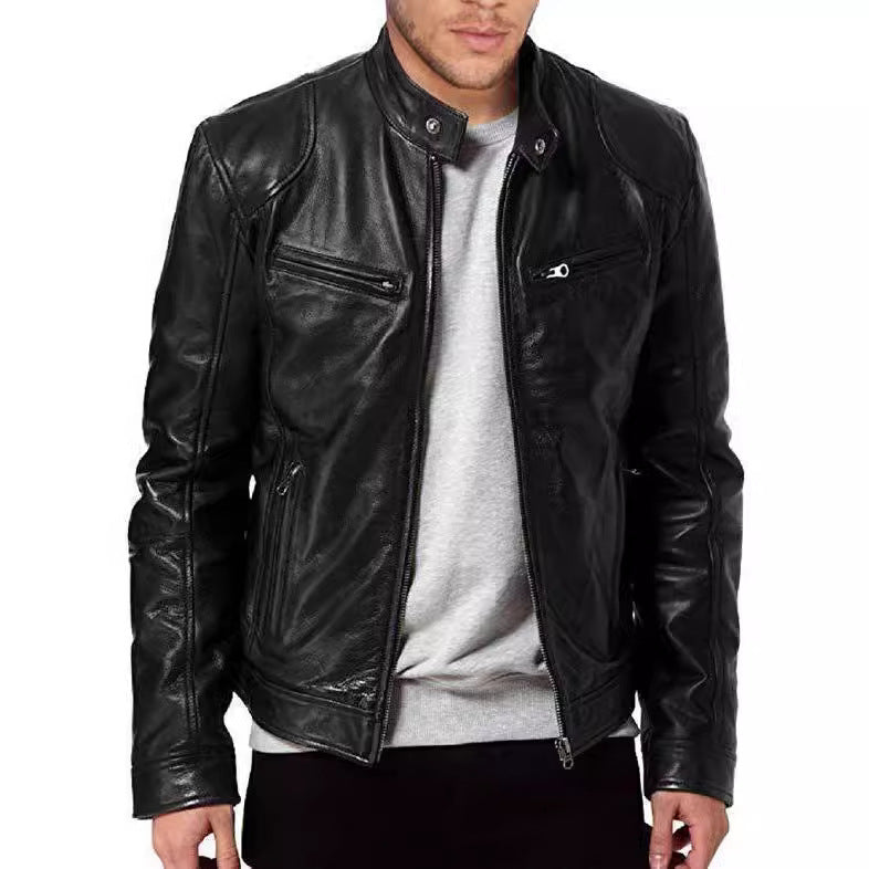 Veste en cuir zippée multipoches Homme