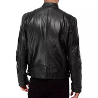 Veste en cuir zippée multipoches Homme