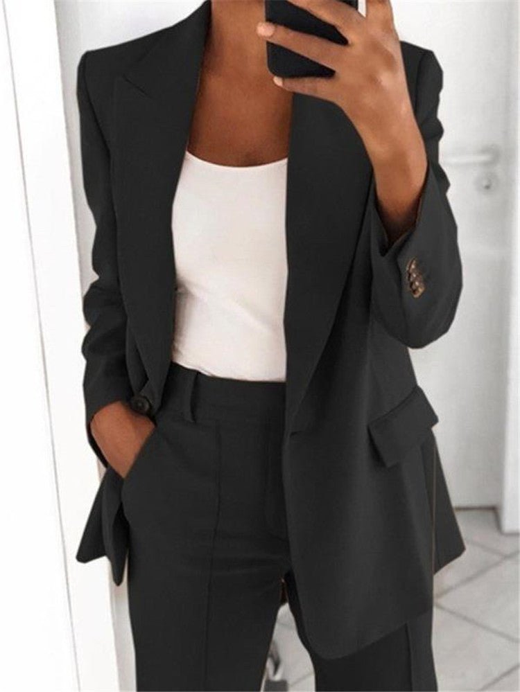 Blazer à manches longues coupe slim à revers à la mode d'automne Femme - RAPHYA