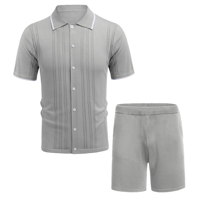 Business Casual Knitwear Two - Piece Polo Shirt Set Homme - RAPHYA