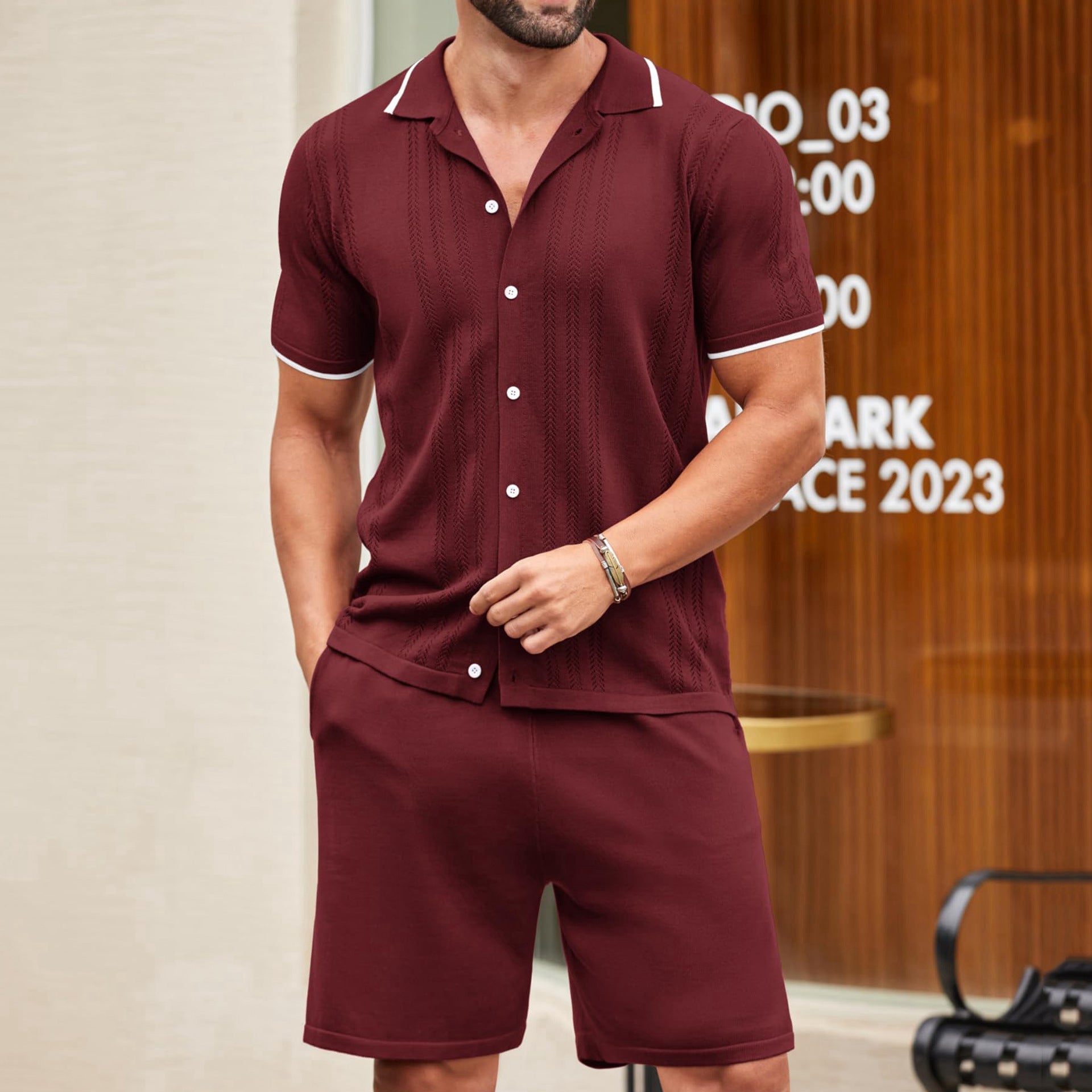 Business Casual Knitwear Two - Piece Polo Shirt Set Homme - RAPHYA