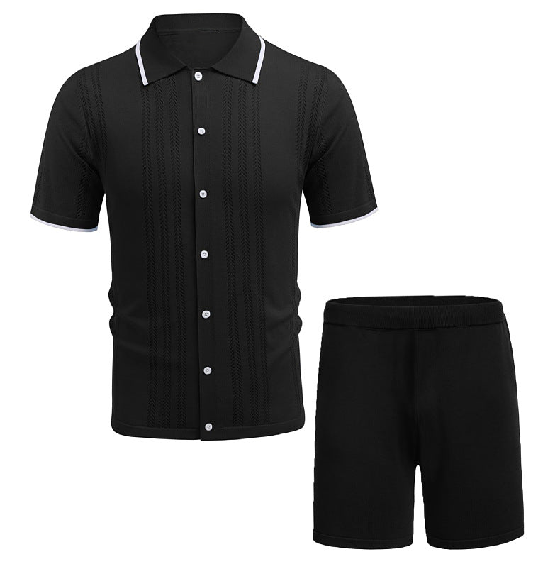 Business Casual Knitwear Two - Piece Polo Shirt Set Homme - RAPHYA