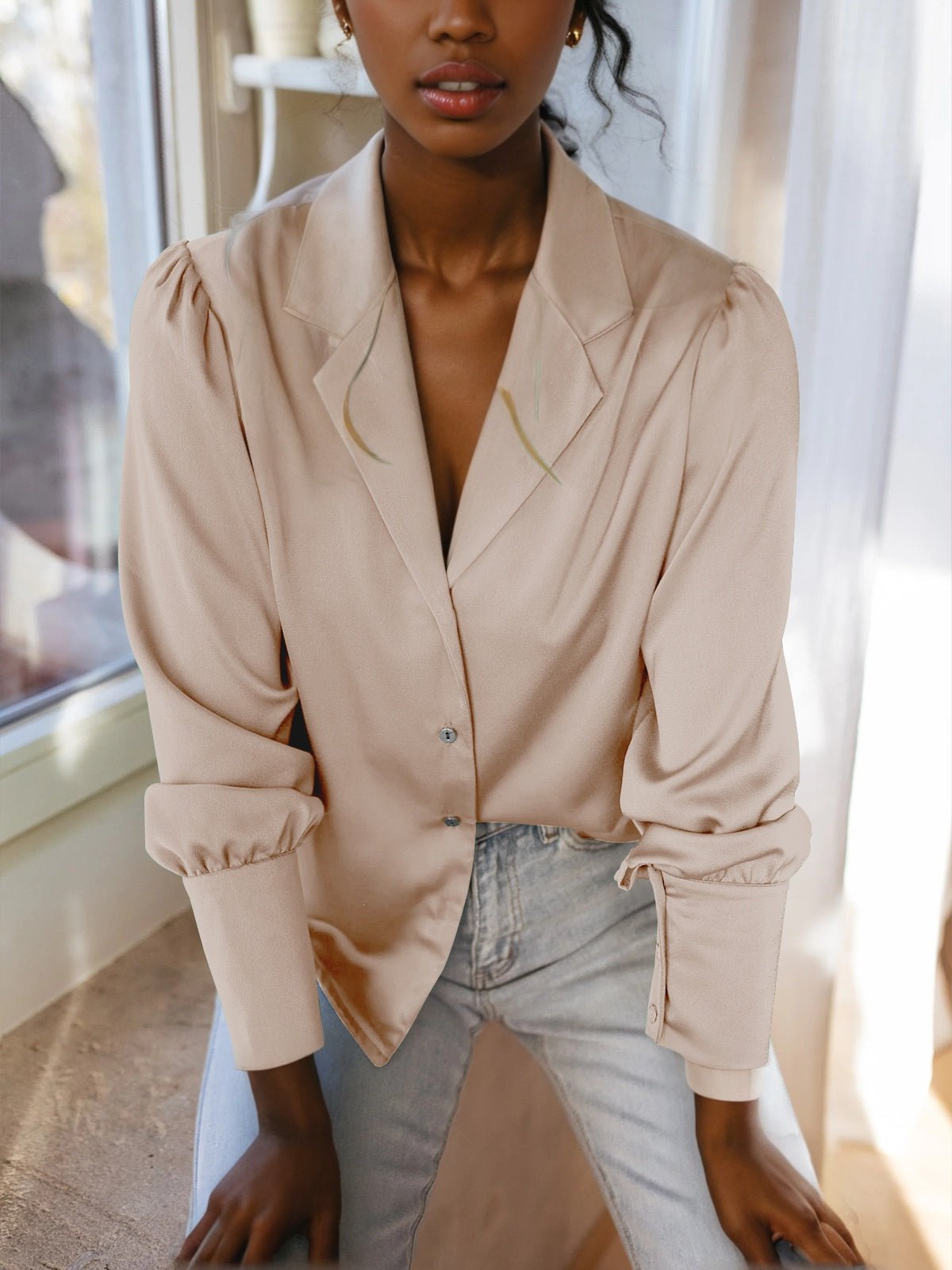 Cardigan ample, haut à manches longues, chemise élégante à revers de banlieue Femme - RAPHYA