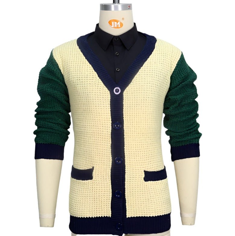 Cardigan de couleur contrastée, pull, veste en laine tricotée épaisse, automne et hiver Homme - RAPHYA