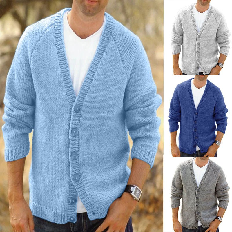 Cardigan tricoté décontracté à col en v, veste pull boutonnée, automne et hiver Homme - RAPHYA