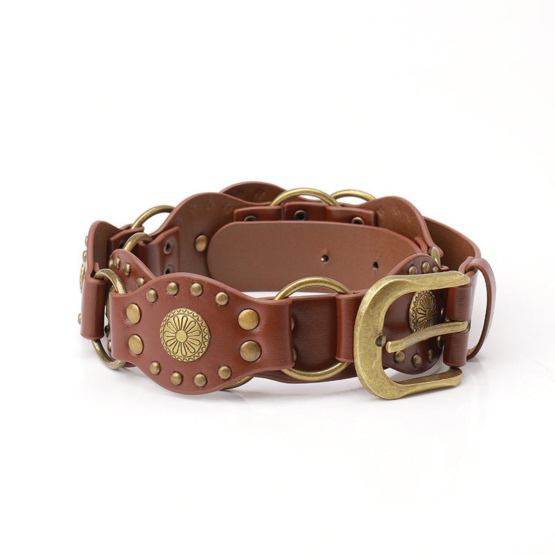 Ceinture de style cowboy occidental, accessoires en alliage rétro, ceinture large pour l'industrie lourde Femme - RAPHYA