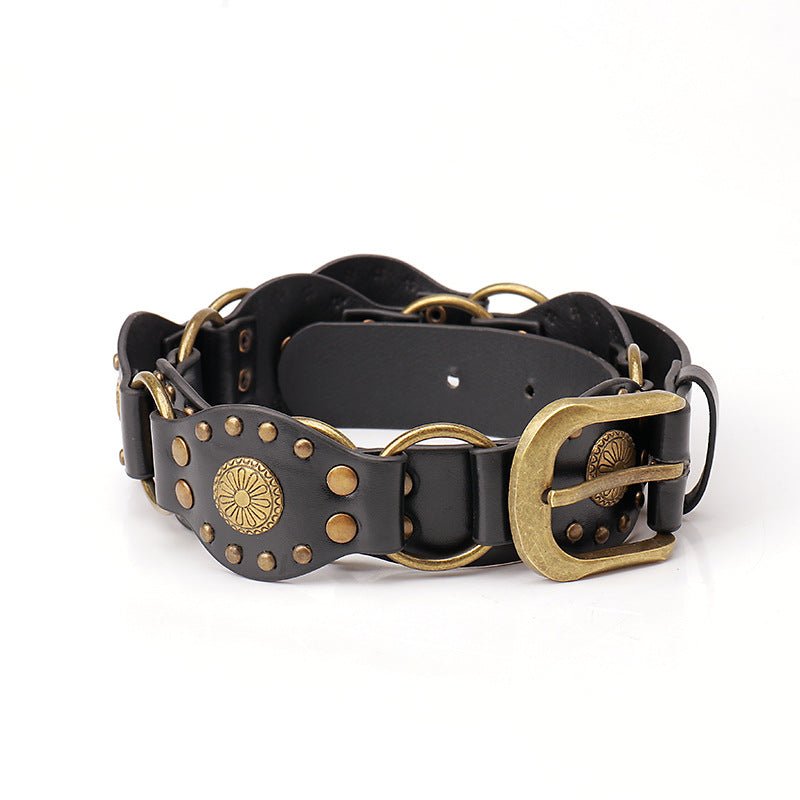 Ceinture de style cowboy occidental, accessoires en alliage rétro, ceinture large pour l'industrie lourde Femme - RAPHYA