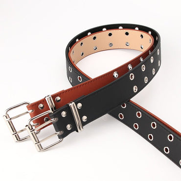 Ceinture large avec rivets à œillets d'échappement doubles personnalisés Femme - RAPHYA