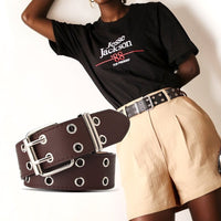 Ceinture large avec rivets à œillets d'échappement doubles personnalisés Femme - RAPHYA