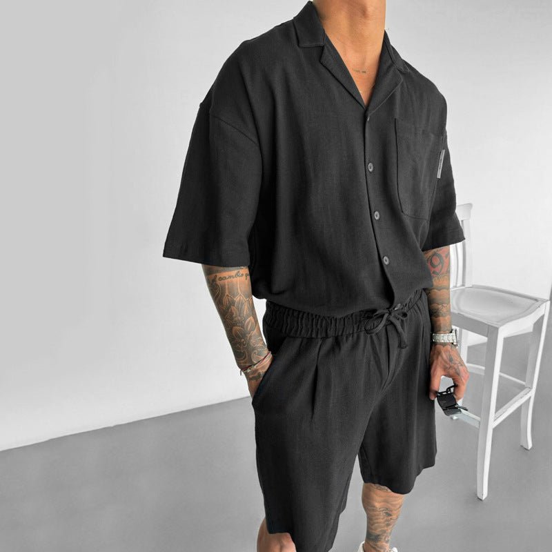 Chemise ample à manches courtes, design décontracté avec poches à revers, ensemble cinq - quarts Homme - RAPHYA