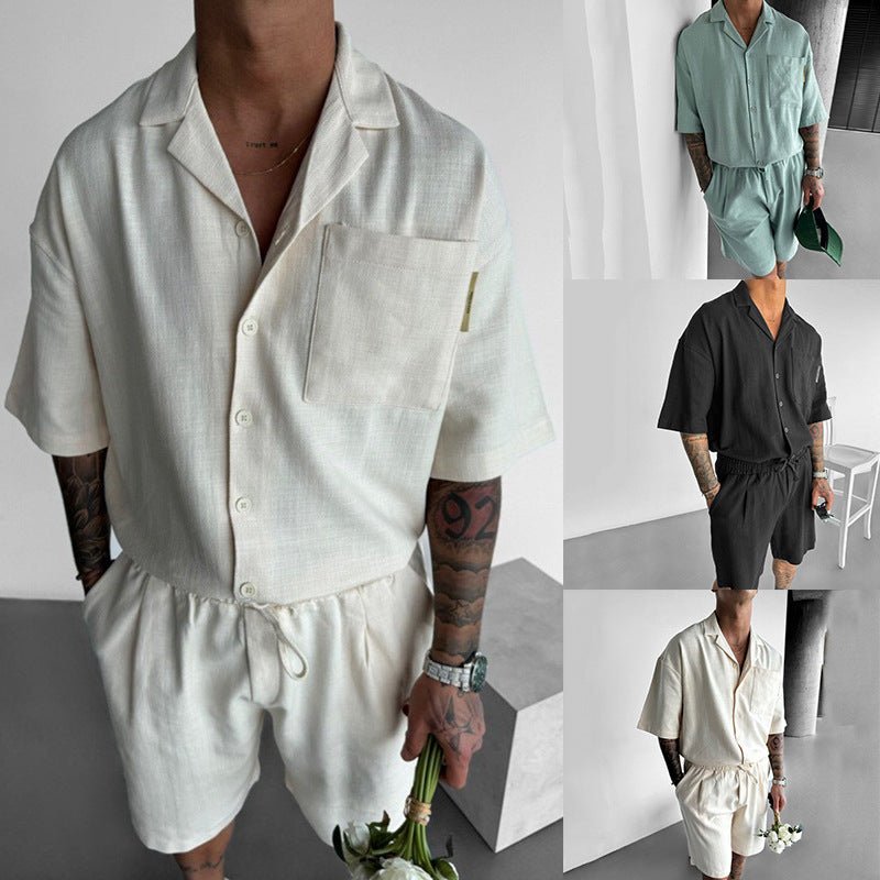 Chemise ample à manches courtes, design décontracté avec poches à revers, ensemble cinq - quarts Homme - RAPHYA