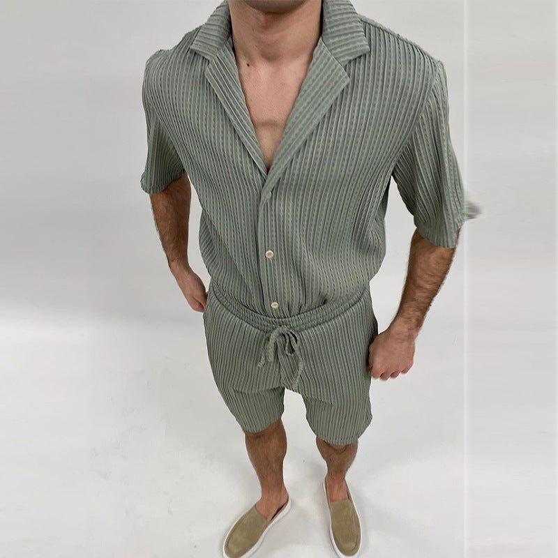 Chemise ample à manches courtes et short, costume rayé à la mode, été décontracté Homme - RAPHYA