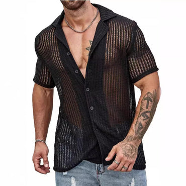 Chemise décontractée à la mode, haut tricoté à manches courtes cool et respirant Homme - RAPHYA