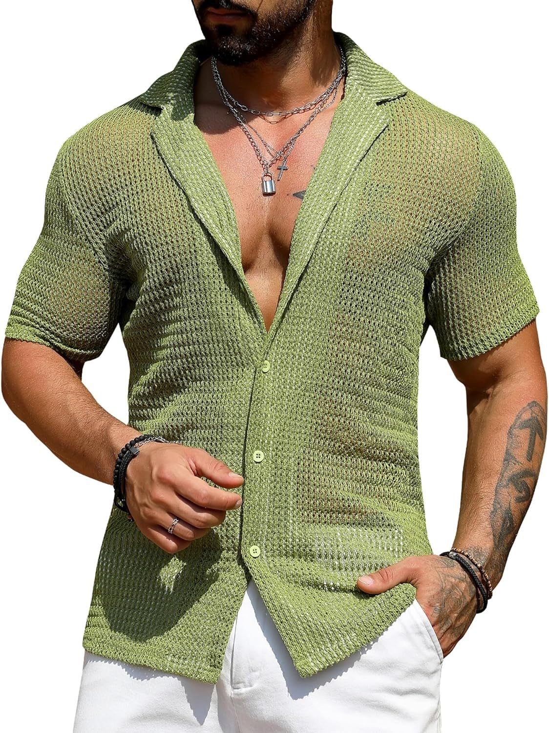 Chemise décontractée à la mode, haut tricoté à manches courtes cool et respirant Homme - RAPHYA