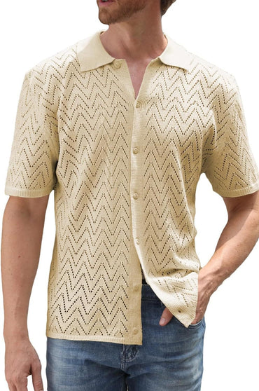 Chemise décontractée à manches courtes en tricot creux de couleur unie Homme - RAPHYA