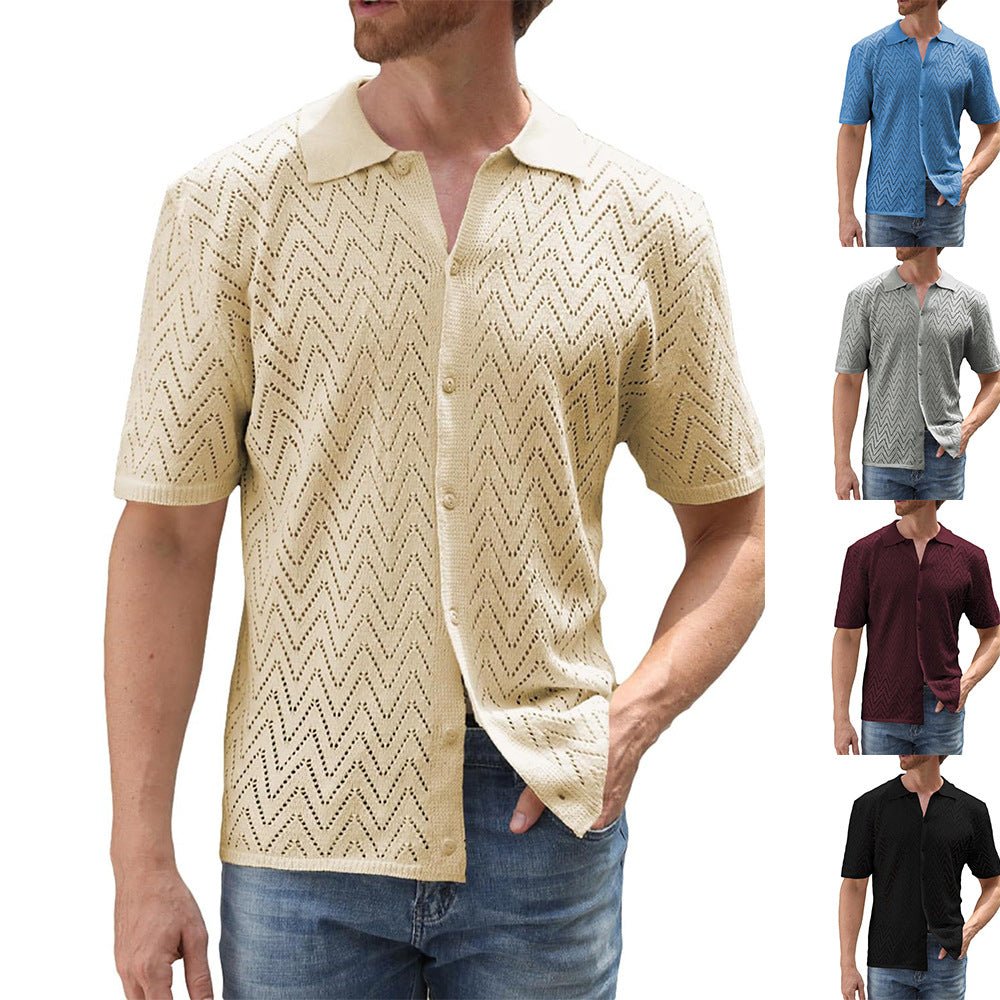 Chemise décontractée à manches courtes en tricot creux de couleur unie Homme - RAPHYA