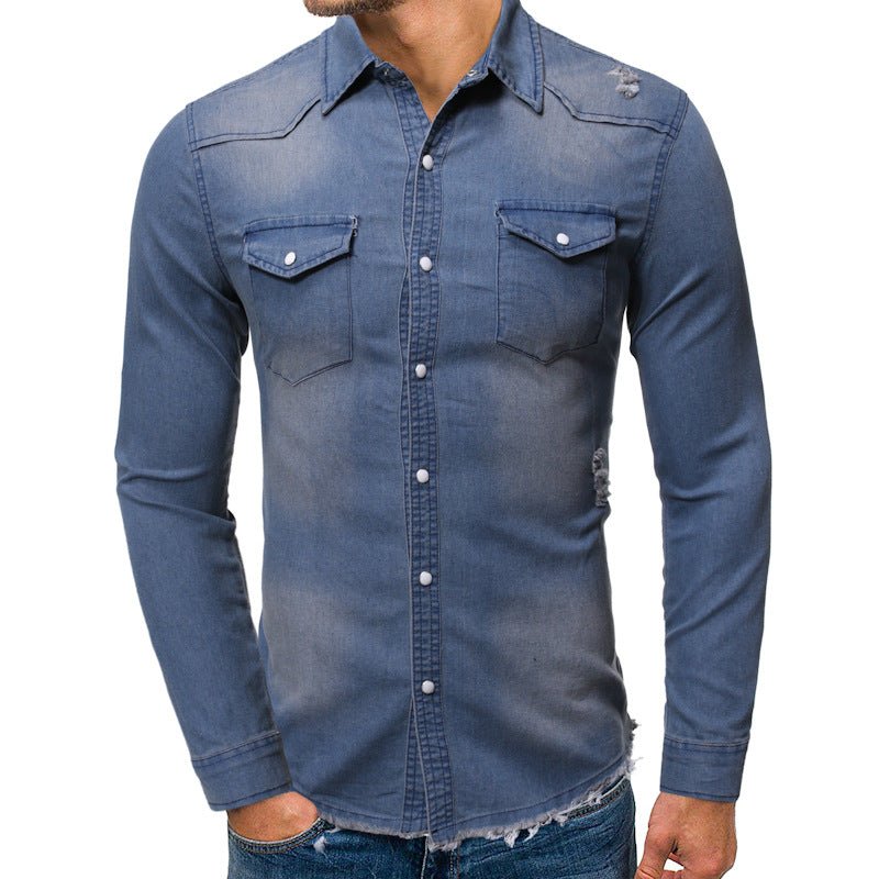 Chemise en jean décontractée à manches longues et double poche Homme - RAPHYA