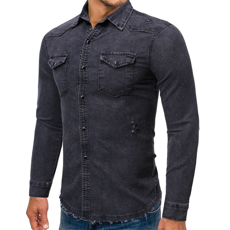 Chemise en jean décontractée à manches longues et double poche Homme - RAPHYA