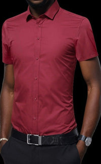 Chemise fine à manches courtes de couleur unie à revers d'affaires Homme - RAPHYA