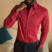 Chemise fine à manches longues pour hommes d'affaires, couleur unie, revers - RAPHYA