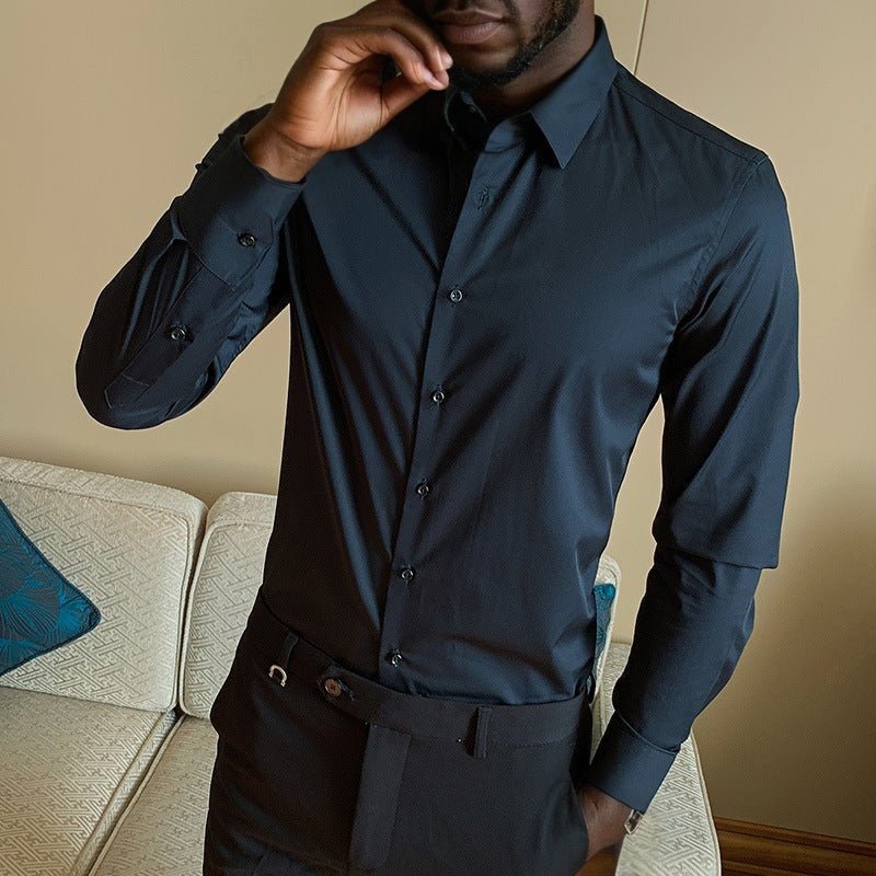 Chemise fine à manches longues pour hommes d'affaires, couleur unie, revers Homme - RAPHYA