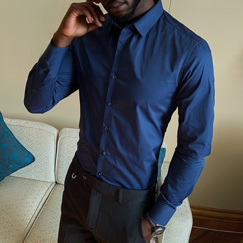 Chemise fine à manches longues pour hommes d'affaires, couleur unie, revers Homme - RAPHYA