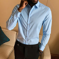 Chemise fine à manches longues pour hommes d'affaires, couleur unie, revers Homme - RAPHYA