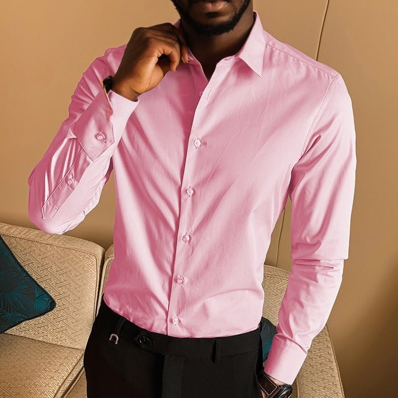 Chemise fine à manches longues pour hommes d'affaires, couleur unie, revers Homme - RAPHYA