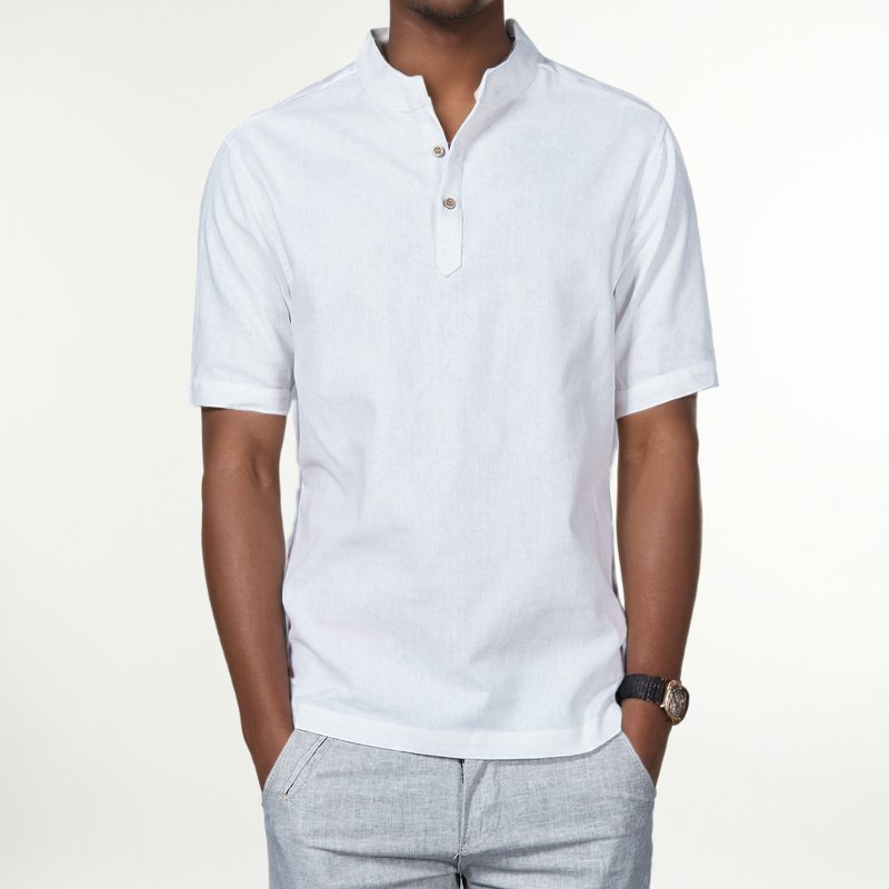 Chemise homme manches courtes en coton et lin Homme - RAPHYA