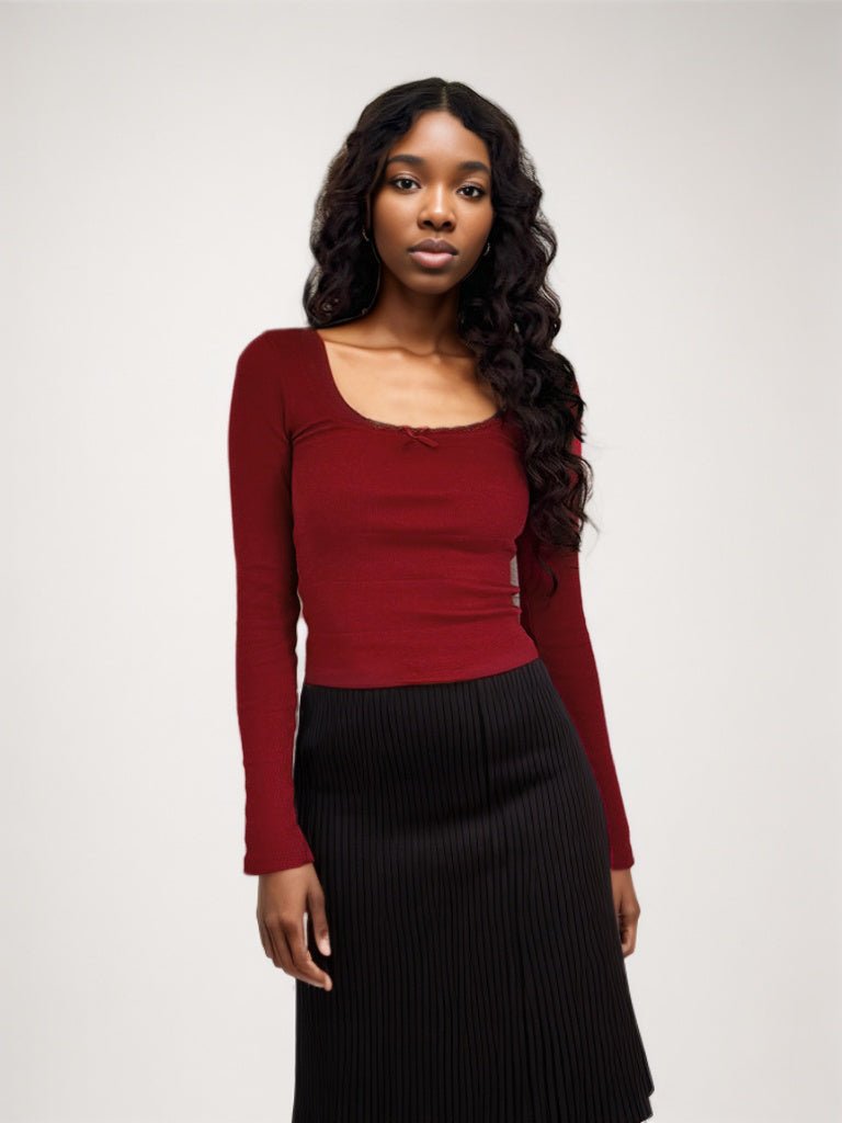 Chemise slim en dentelle patchwork à col en U Femme - RAPHYA