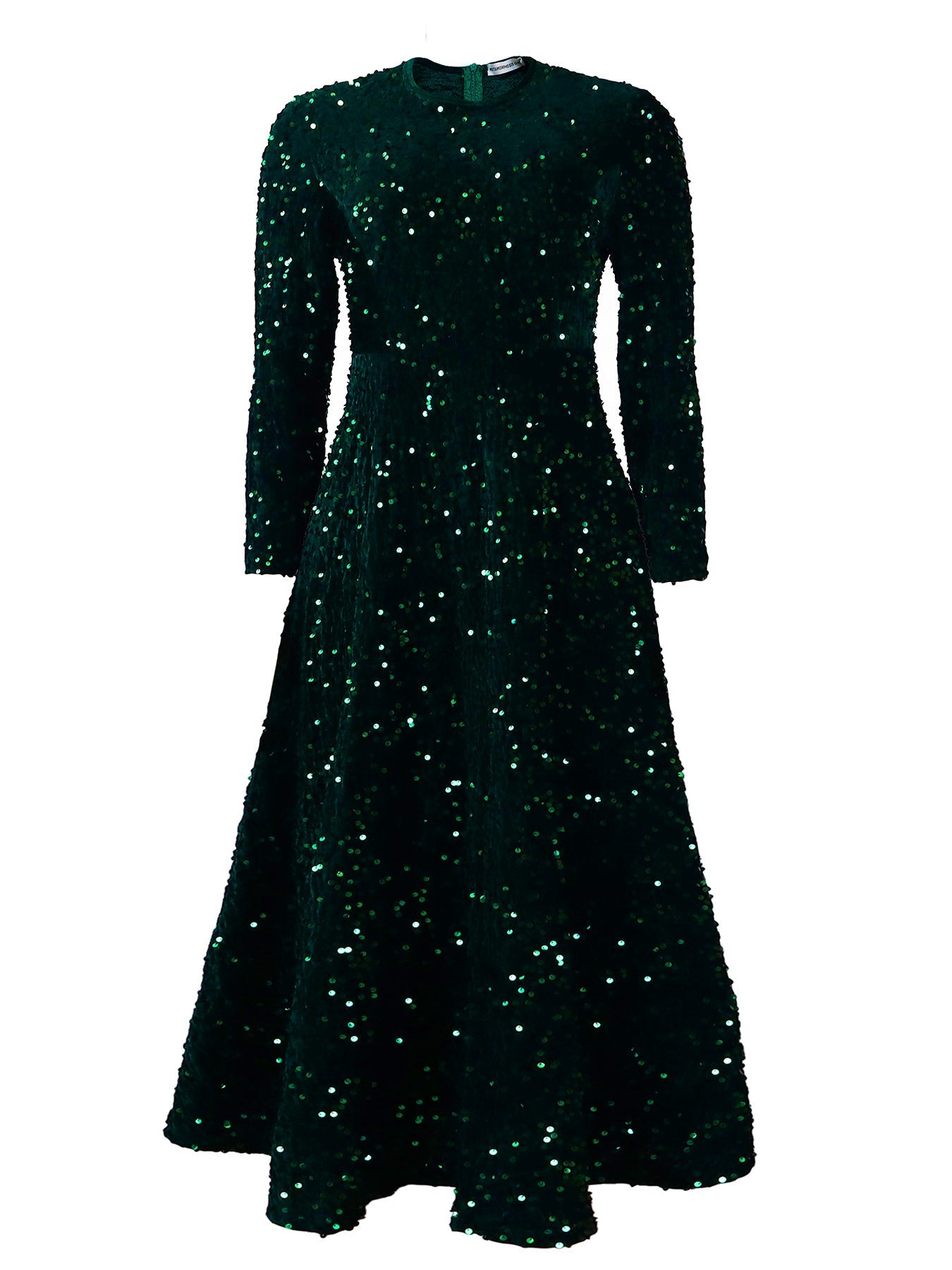 Col rond, manches longues, robe mi-longue taille haute à sequins Femme - RAPHYA