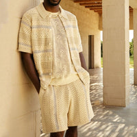 Costume Deux Pièces Cardigan En Tricot Et Short Color Block Homme - RAPHYA