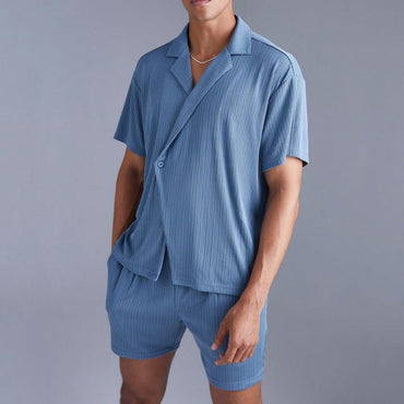 Costume deux pièces pour hommes, chemise et short à manches courtes, couleur unie, à la mode et décontracté, été Homme - RAPHYA