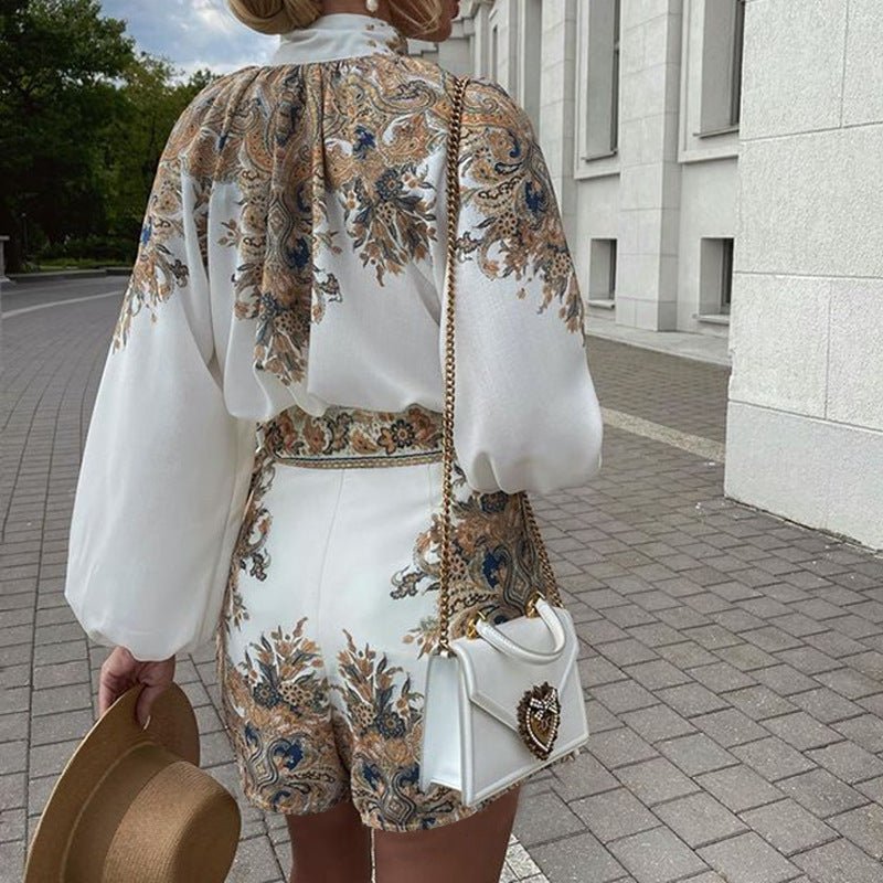 Ensemble haut à manches longues et short ample imprimé pour vacances d'automne et d'hiver Femme - RAPHYA