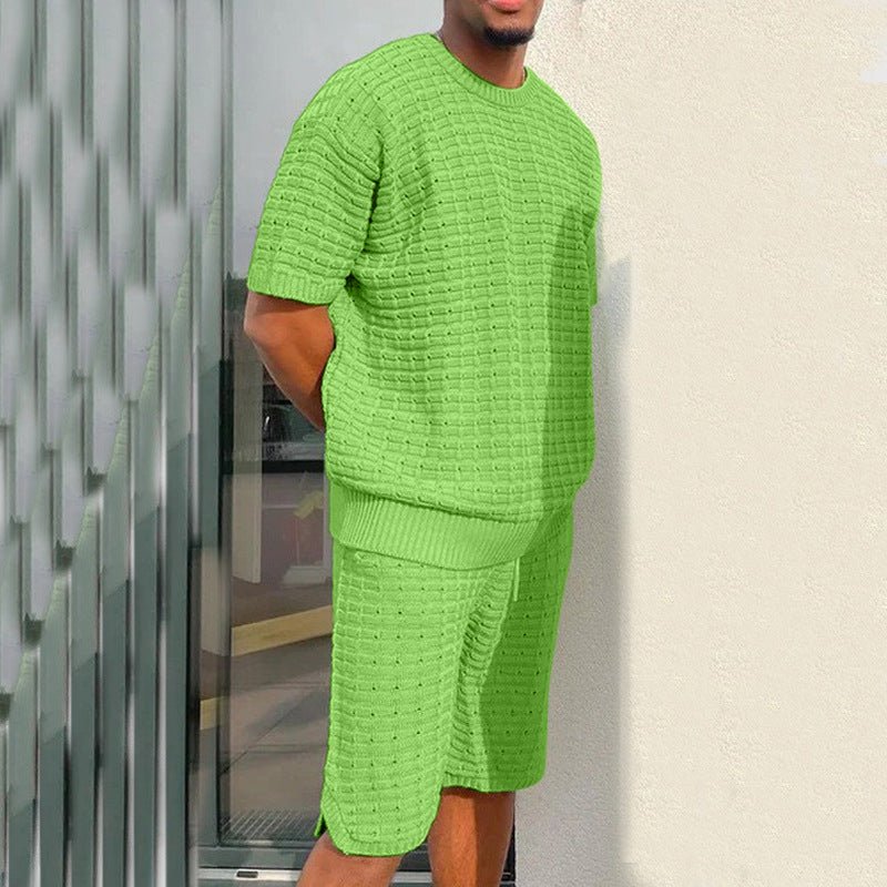 Ensemble haut et short tricoté ample à manches courtes, couleur unie, été Homme - RAPHYA