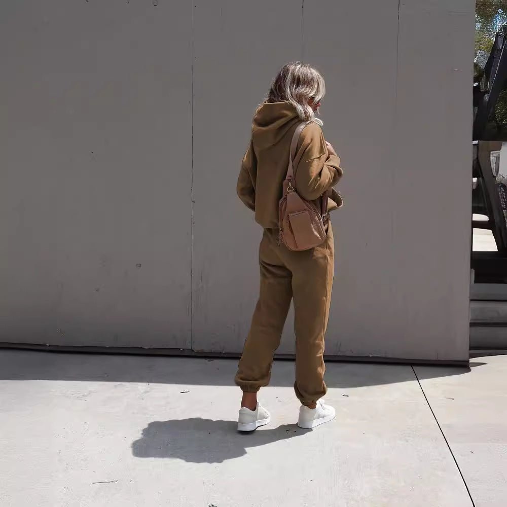 Ensemble sweat-shirt à capuche et pantalon décontracté de couleur unie, à la mode Femme - RAPHYA