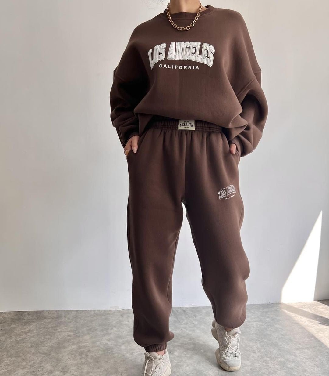 Ensemble sweat-shirt et pantalon en molleton à motif de lettres décontracté et à la mode Femme - RAPHYA