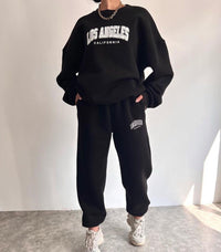 Ensemble sweat-shirt et pantalon en molleton à motif de lettres décontracté et à la mode Femme - RAPHYA