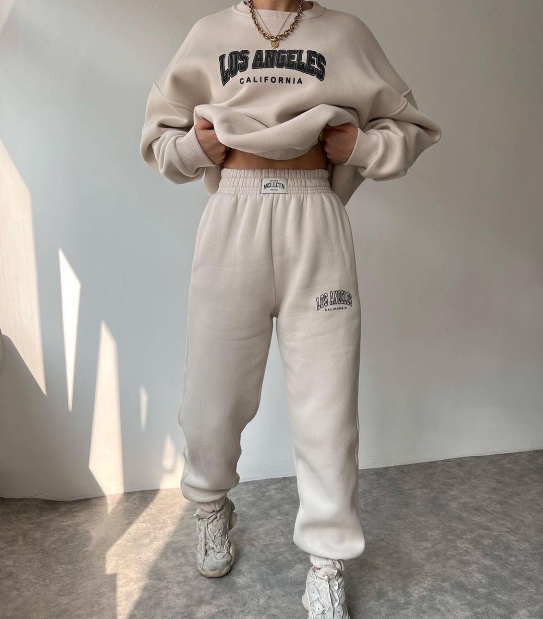 Ensemble sweat-shirt et pantalon en molleton à motif de lettres décontracté et à la mode Femme - RAPHYA