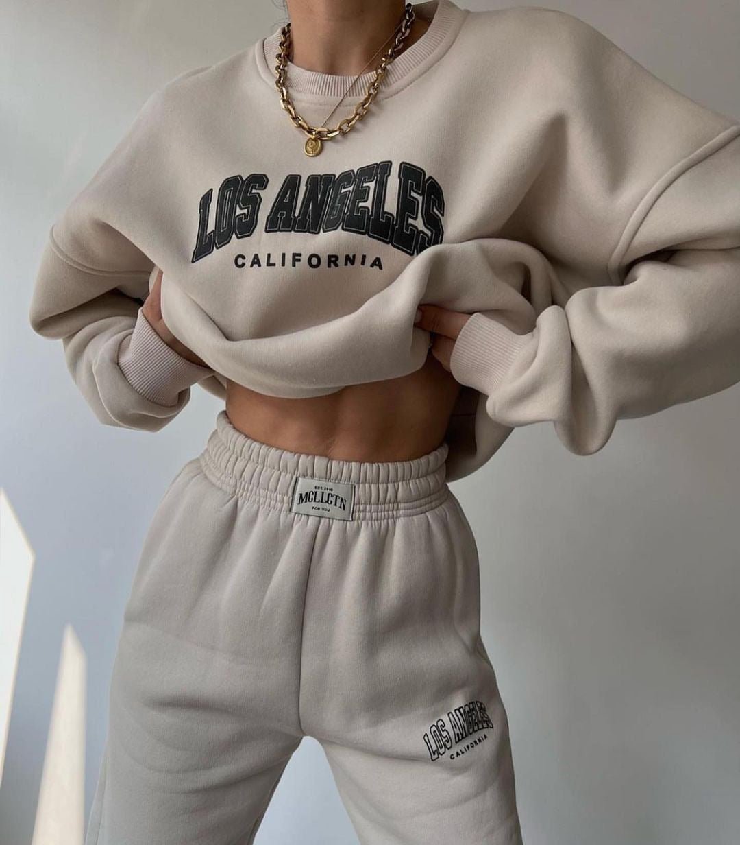 Ensemble sweat-shirt et pantalon en molleton à motif de lettres décontracté et à la mode Femme - RAPHYA