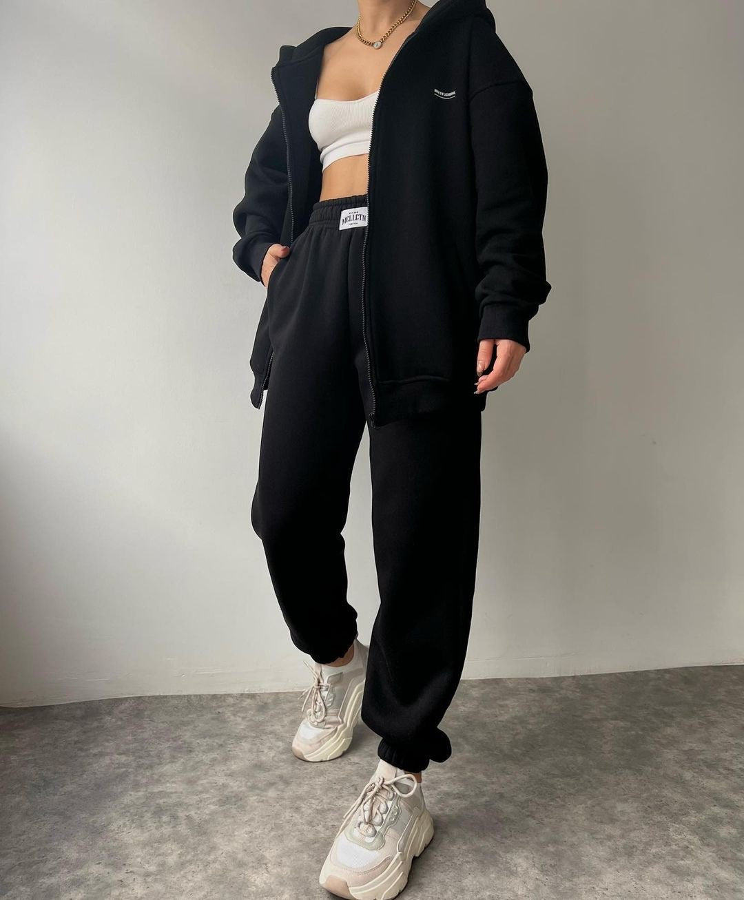 Ensemble sweat-shirt et pantalon en polaire à capuche imprimé, décontracté et à la mode Femme - RAPHYA