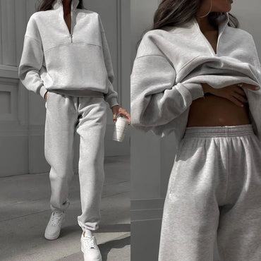 Ensemble sweat-shirt et pantalon en polaire à manches longues, polyvalent, décontracté et à la mode Femme - RAPHYA