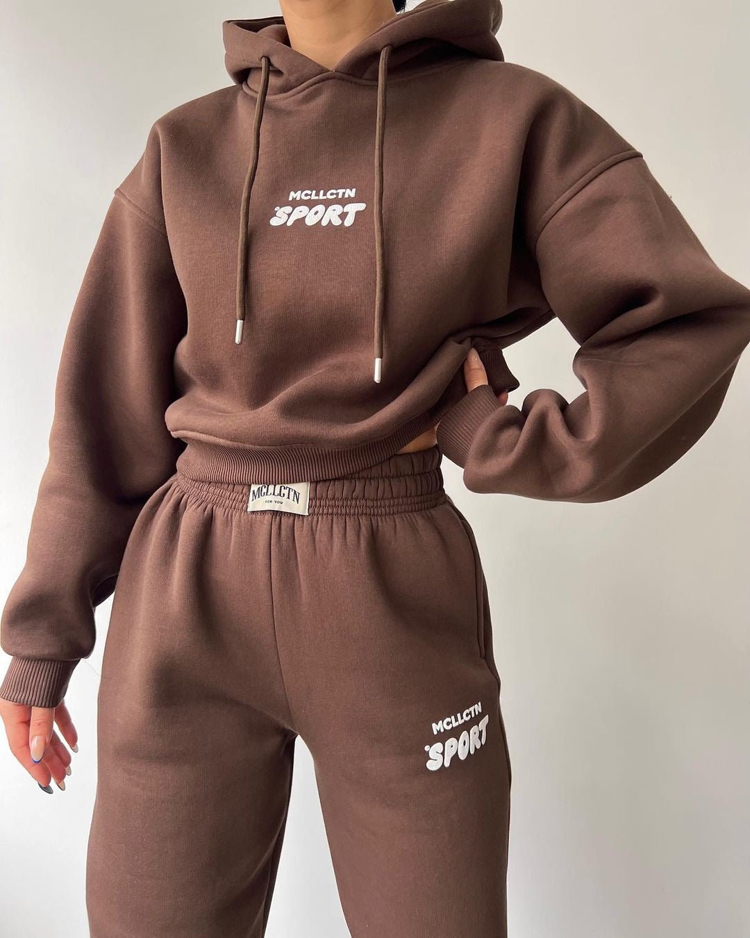 Ensemble sweat-shirt et pantalon imprimés à capuche en polaire décontracté Femme - RAPHYA