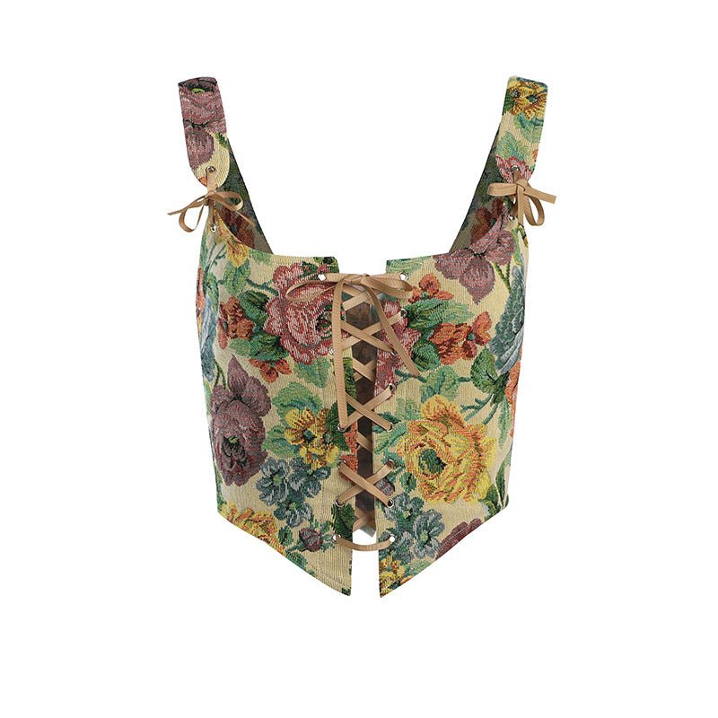 Gilet caraco à bretelles brodées de fleurs Femme - RAPHYA