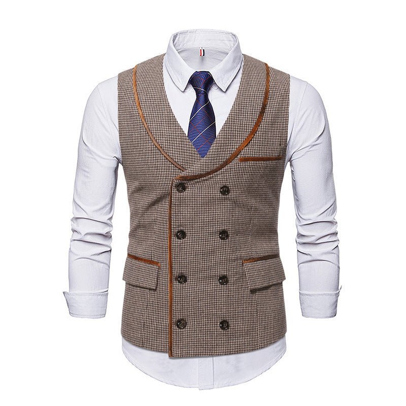 Gilet de costume pied-de-poule à double boutonnage avec col en fruit vert de style britannique Homme - RAPHYA