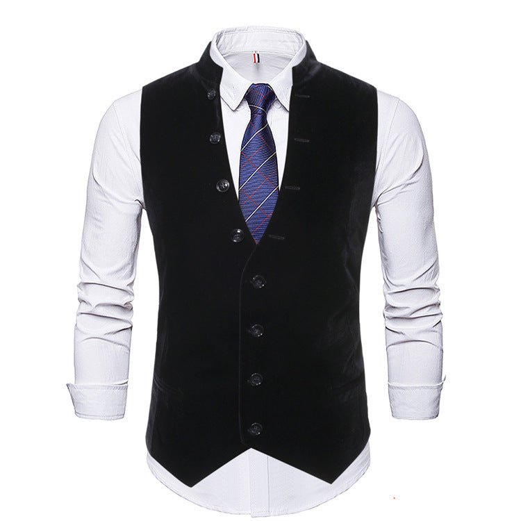 Gilet de costume slim à la mode, couleur unie, col montant, multi-boutons Homme - RAPHYA