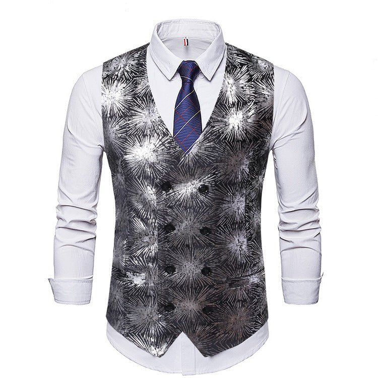 Gilet de costume slim fit à double boutonnage imprimé par marquage à chaud Homme - RAPHYA