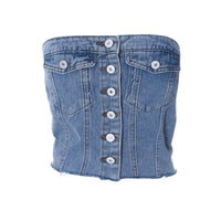 Haut cache-cœur à boutons en denim élastique Street Fashion Femme - RAPHYA